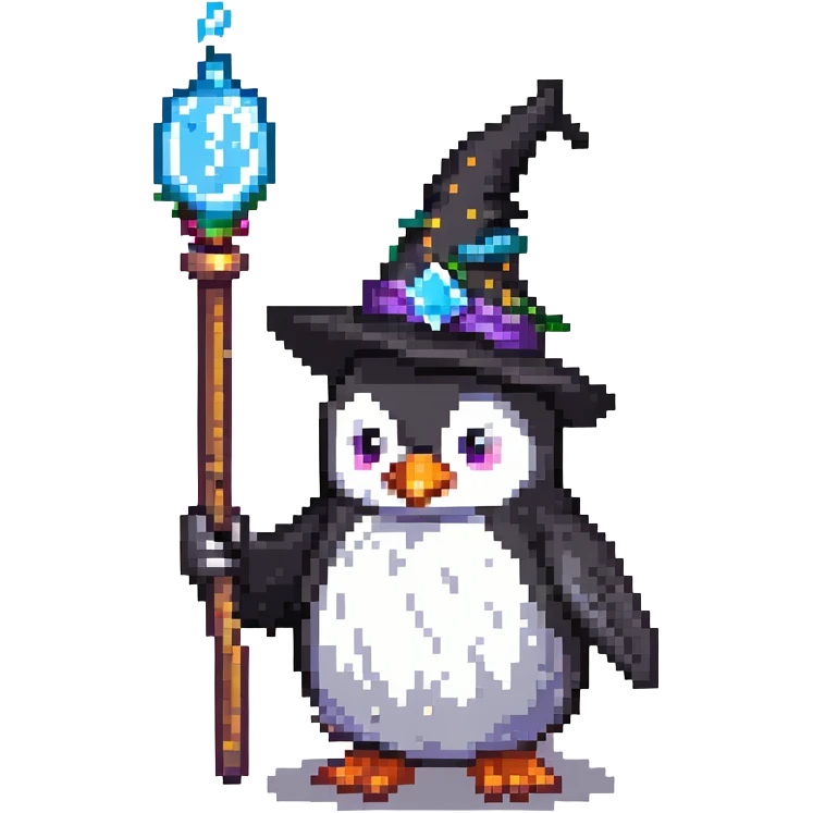 penguin wizard with magic wand emoji