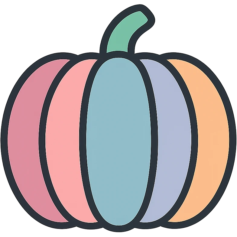 A pumpkin using colors dd9fb0, ffc6d3, a3bfc9, c4bee2, f1b091 emoji