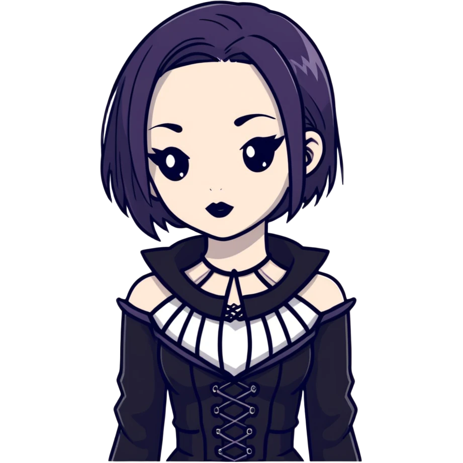 gothic girl with wide shoulders, small chest, dark makeup, black clothing emoji