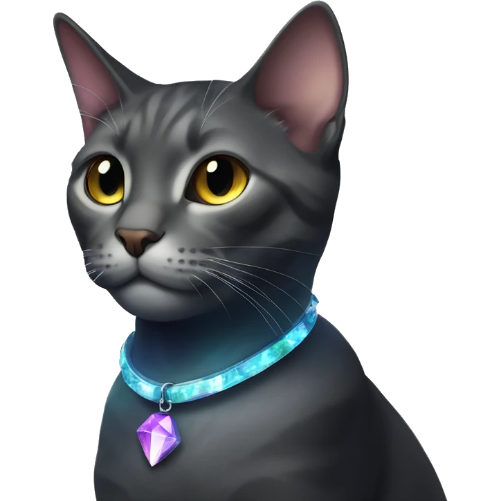 Cat wearing Dark iridescent crystal collar glowing emoji