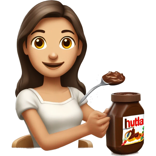Une jeune femme châtain qui mange un pot de Nutella emoji