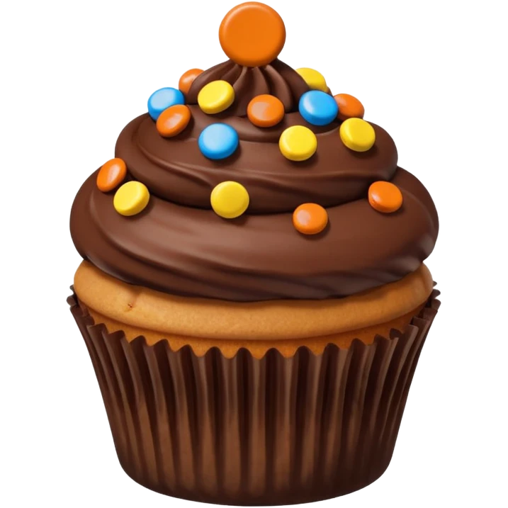 Cupcake chocolate dipped non swirly frosting with Reese’s pieces on top emoji