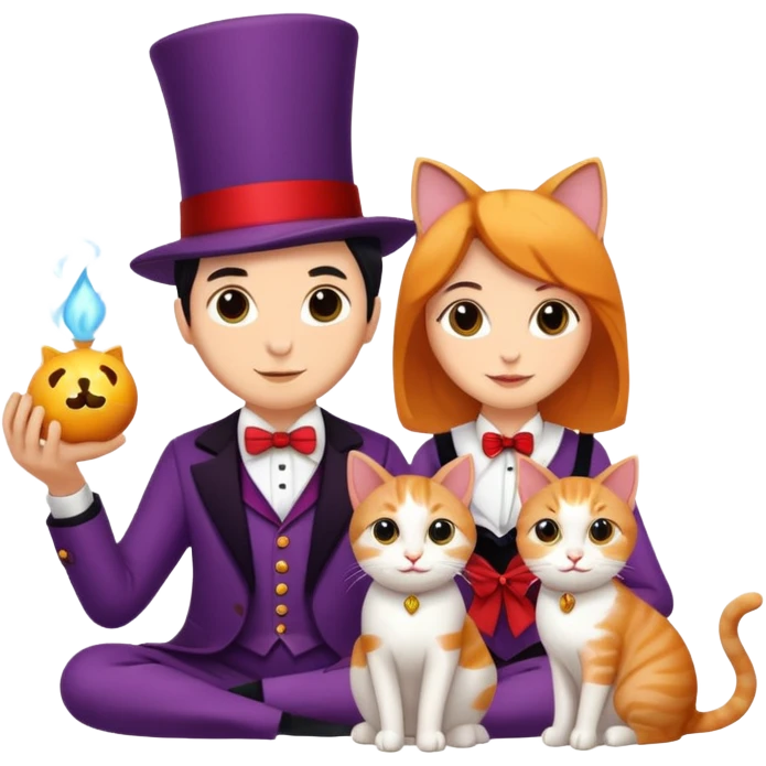 magician couple and their pet cat emoji