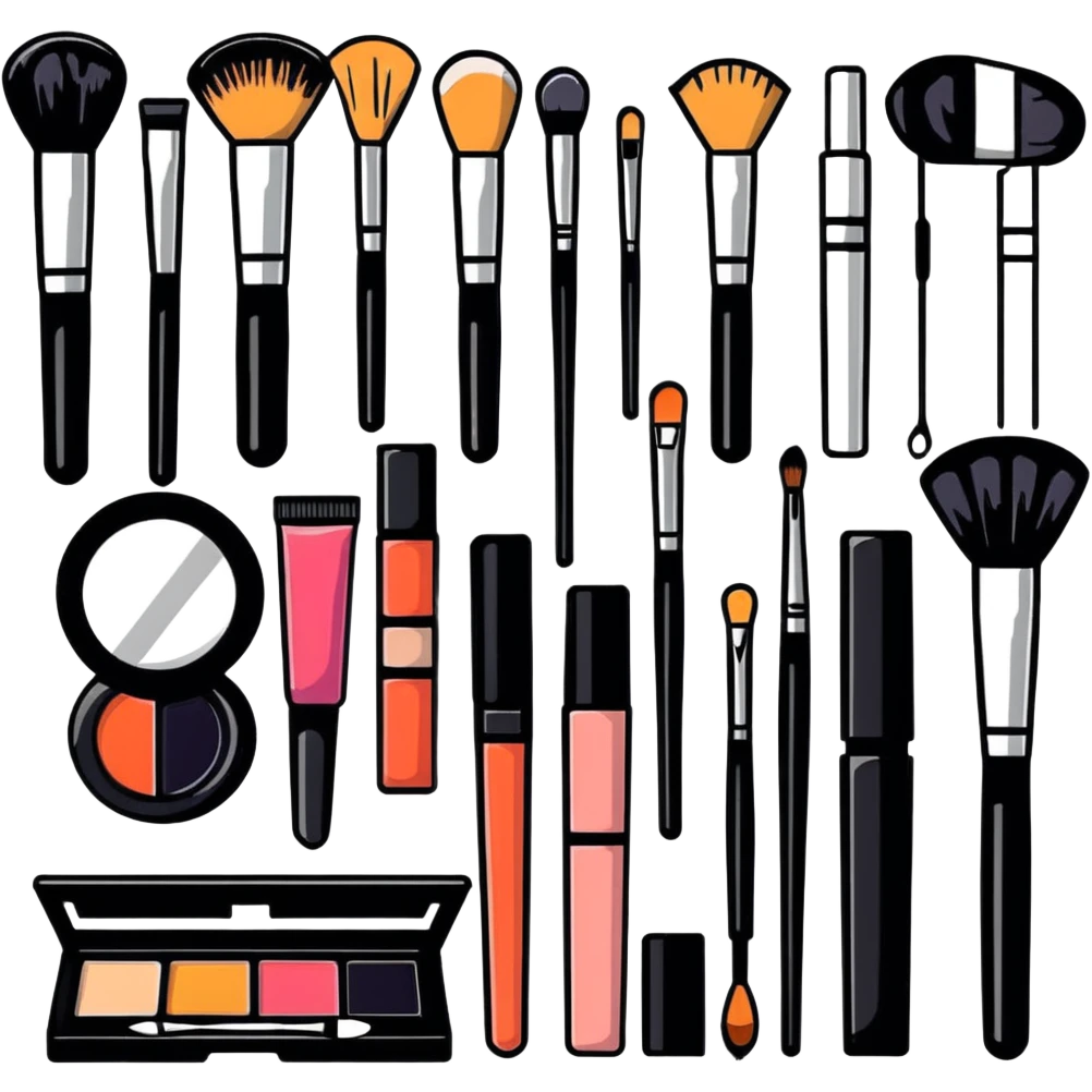 Beauty makeup set with brushes and cosmetics emoji