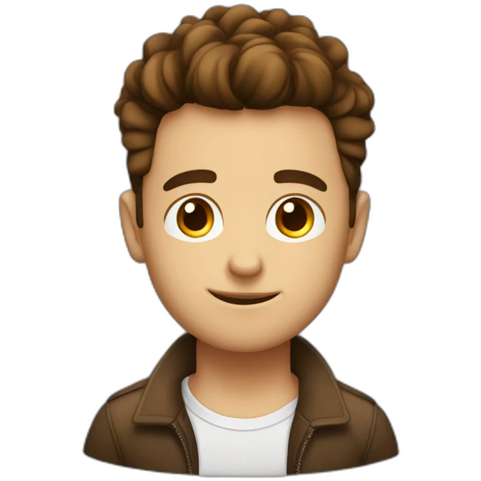 No glasses Cute programmer on his laptop with lighted skin a brown quiff and brown eyes and very little beard  emoji