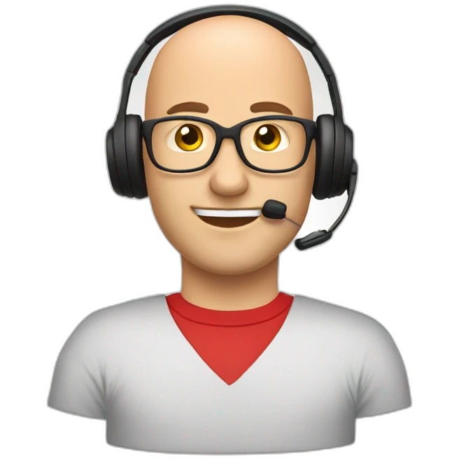 customer service bald man with headset with red t-shirt emoji