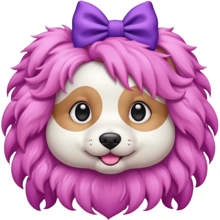dog with pink long curly hair and purple bow on head emoji