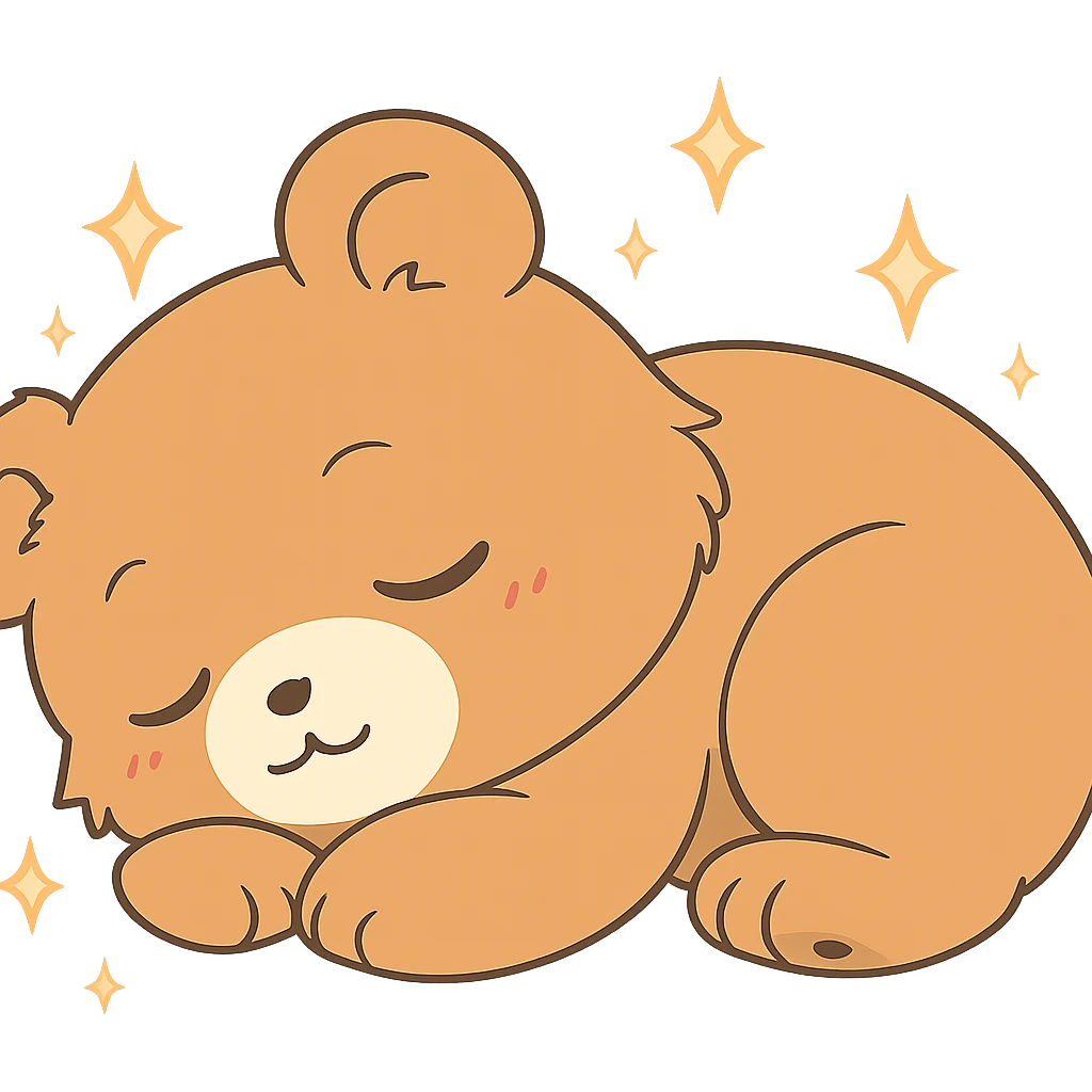 Add sparkles around the anime style cute bear sleeping. Keep the background transparent. The style is anime, cute bear with a sleeping pose. emoji