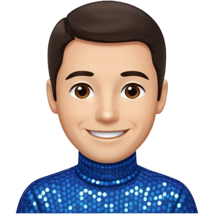 Anthony Field from The Wiggles with dark brown hair, blue sequin skivvy shirt, fair skin emoji