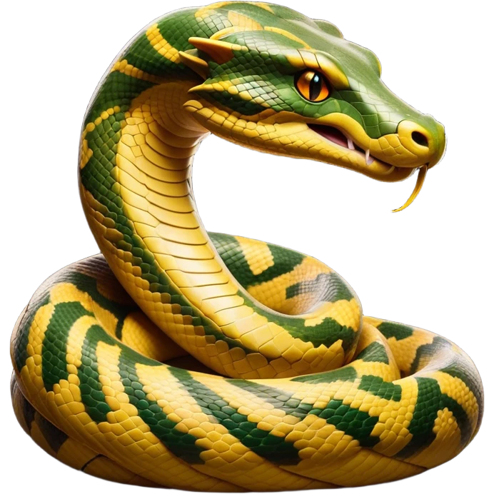 Cinematic Noble Anaconda Portrait Emoji, Poised and imposing, with a massive, sinuous build draped in intricately patterned scales and piercing, focused eyes, Simplified yet sharp and sophisticated features, highly detailed, glowing with a soft, earthy glow, high shine, intelligent and formidable, stylized with an air of primal elegance, focused and mysterious, soft glowing outline, capturing the essence of a watchful jungle guardian that feels as though it could coil out of the screen with effortless authority! emoji