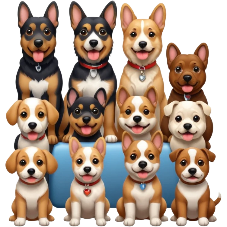 1 german shephard, 1 bulldog, 1 poodle, 1 husky, 1 dachshund emoji