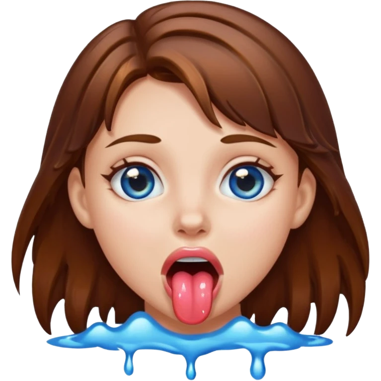 Girl with brown hair, blue eyes, a wet slimy face and her tongue out. Just on her face, hair and tongue. emoji