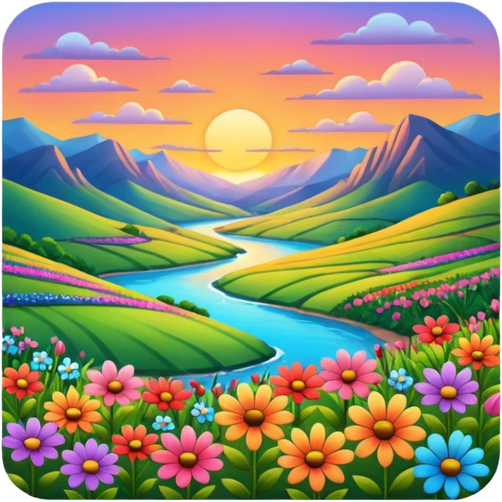 flowers and vallley and perfect sunset emoji