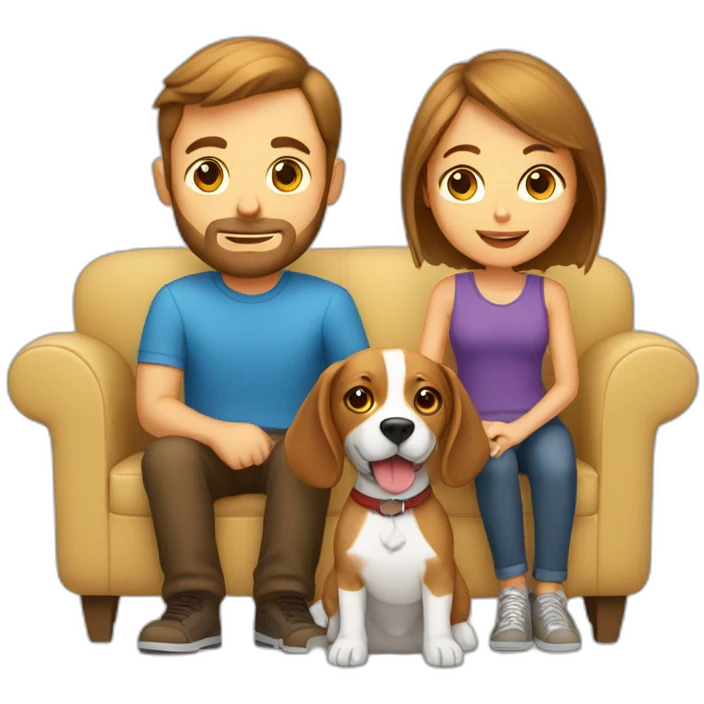 Brown hair White boy and girl with beagle Sit on couch emoji