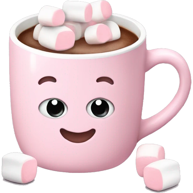 Light Pink mug of hot chocolate with marshmallows  emoji