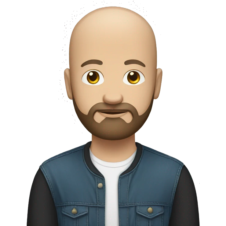Emoji of bald and brown/grey bearded white man meditating in black tshirt and blue jeans emoji