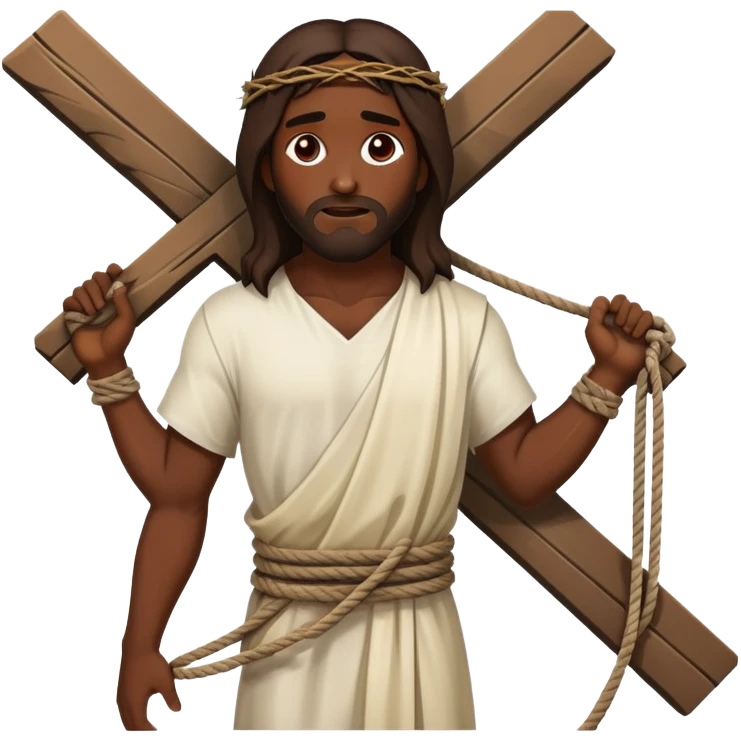 Dark skin Jesus christ  injured in ropes carries cross emoji