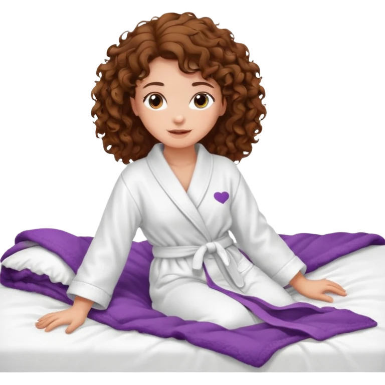 девушка в халате с кудрявыми волосами на кровати  emoji