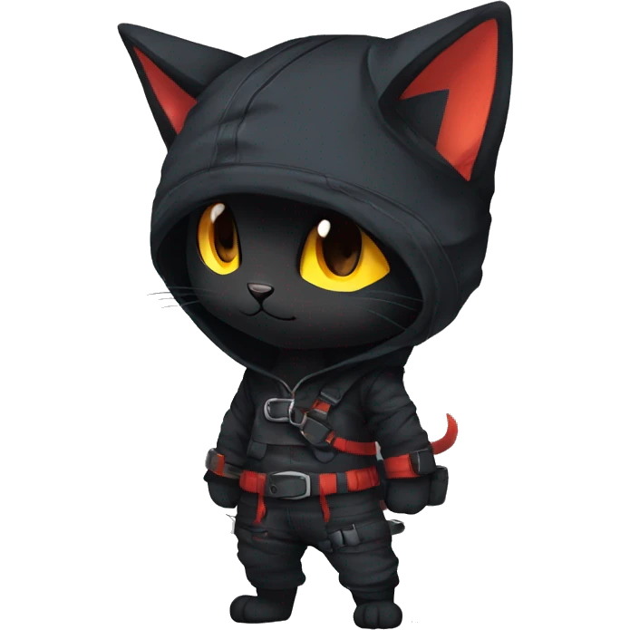 Edgy Shy Anthro Ninja cool pretty dark black Litten-Pokémon-cat-fursona-animal techwear emoji