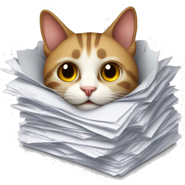 cat buried in paperwork emoji