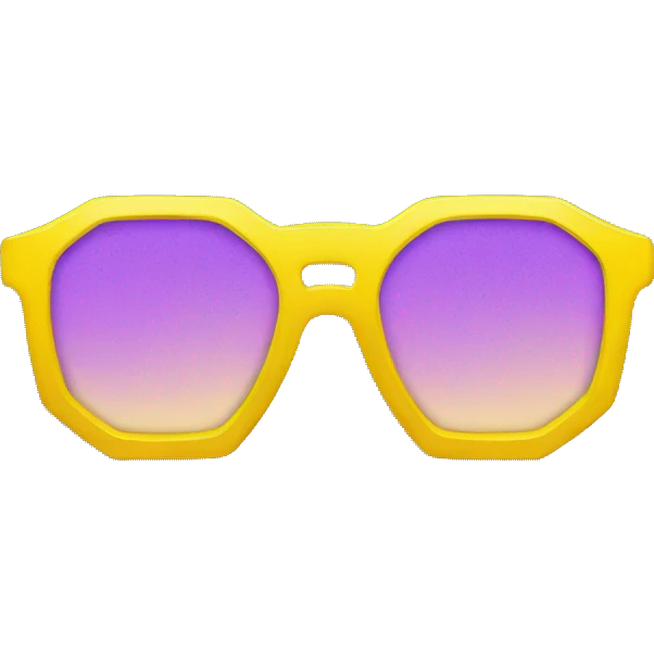 yellow glasses with glasses in the shape of a pentagonal star emoji
