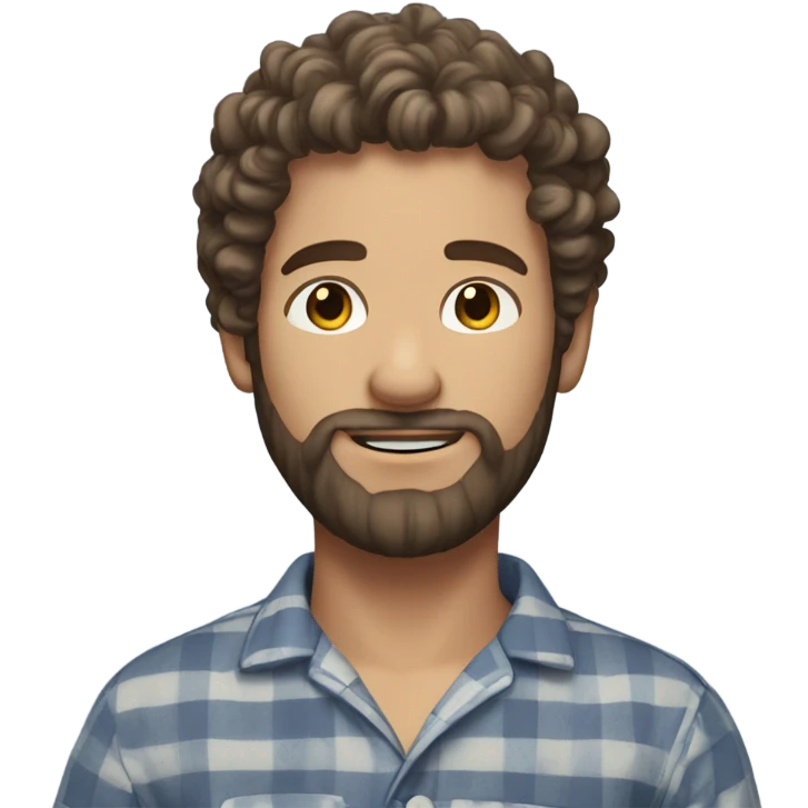 White Man with poofy curly brown hair and a beard in pajamas emoji