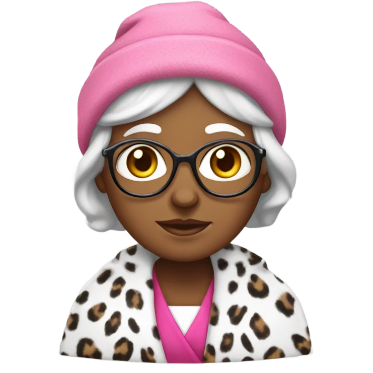 White skinned Grandma with beanie with a robe on with pink cheetah print  emoji