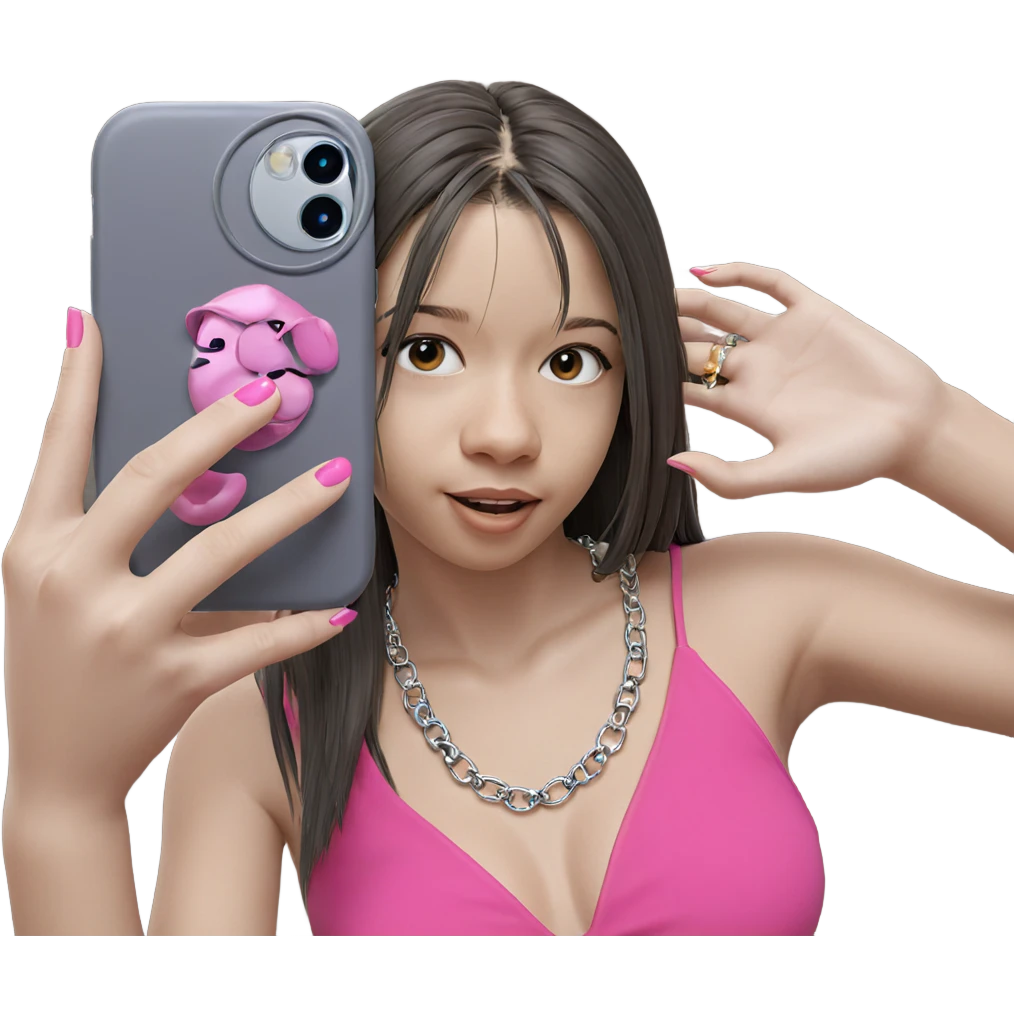 girl taking selfie with necklace emoji