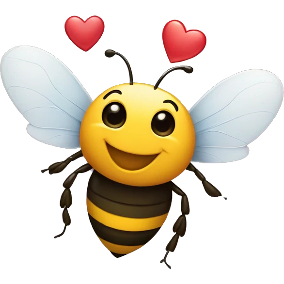 A happy bee kissing and hearts emoji