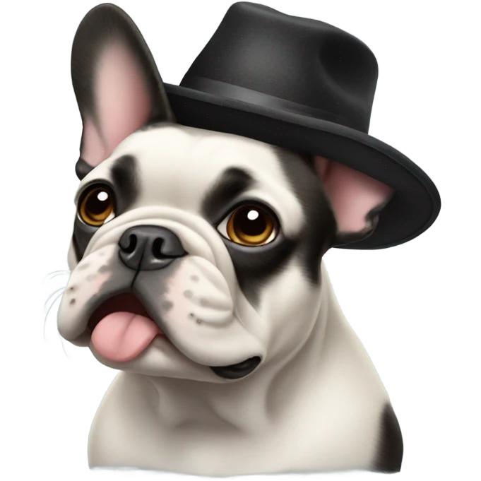 french bulldog black wearing a hat with one floppy ear emoji