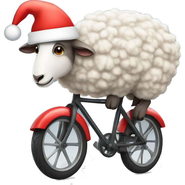 Sheep on a bike with Santa hat emoji