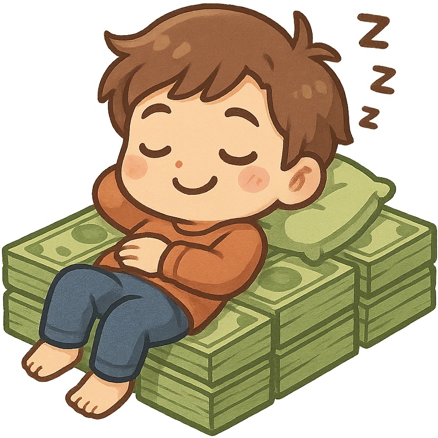 happy person napping on mattress of money emoji