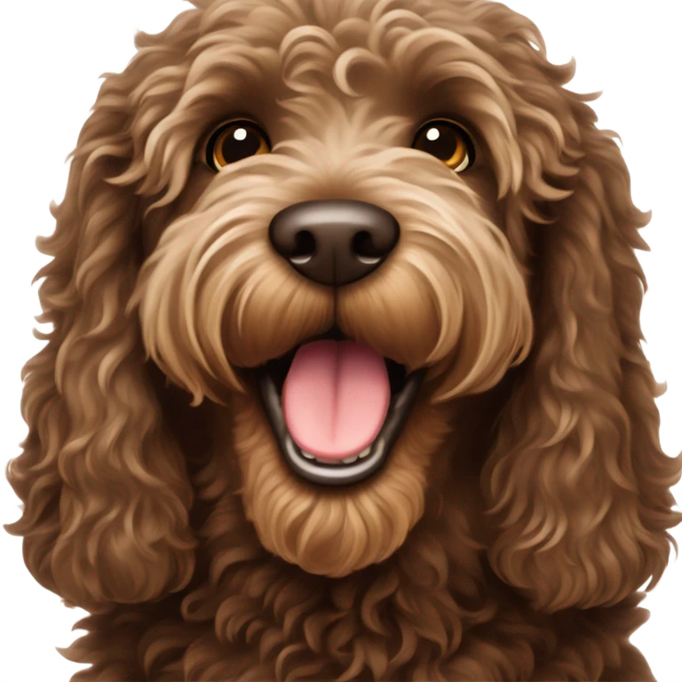 Australian labradoodle dark brown barking at the mailman emoji
