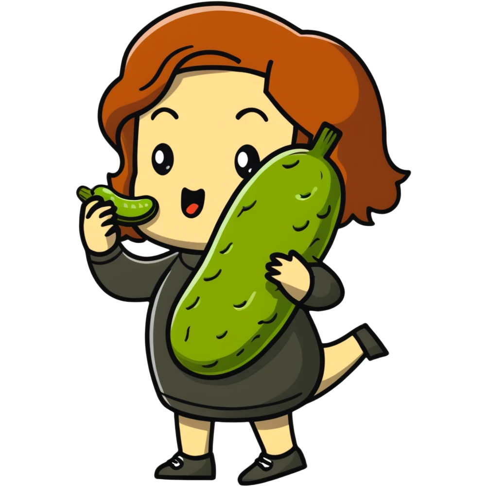 Woman eating big pickle whole emoji