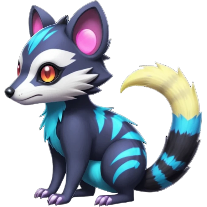 Edgy punky gothic dark gloomy colorful neon dusky Civet-Electrike-Manectric-Genet-Furret-Fakemon-Pokémon-fusion-creature  emoji
