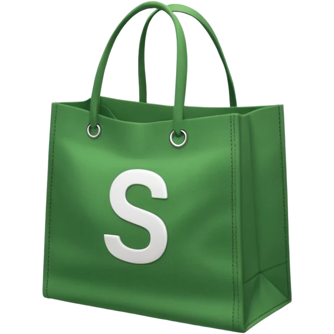 Green shopping bag with an S logo in the middle. emoji