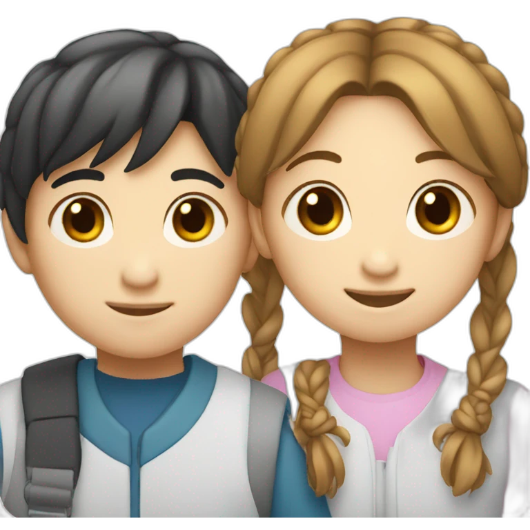 Teen Korean boy with a girl who has two side pony tails emoji
