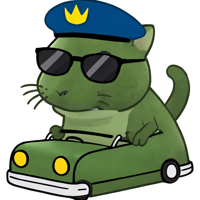 Cat driving a suitcase shaped car emoji
