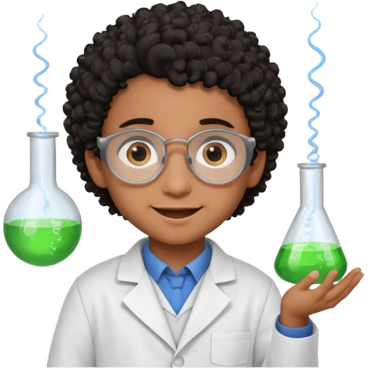 kid boy scientist brown skin, black curly hair emoji