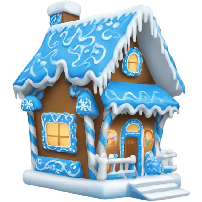A blue and white gingerbread house emoji