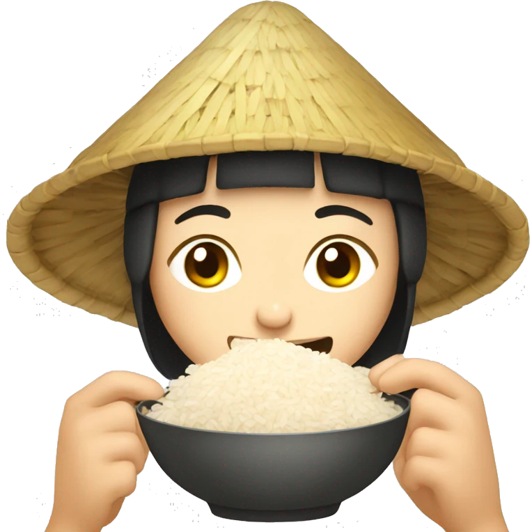 Chinese person with rice hat eating rice emoji