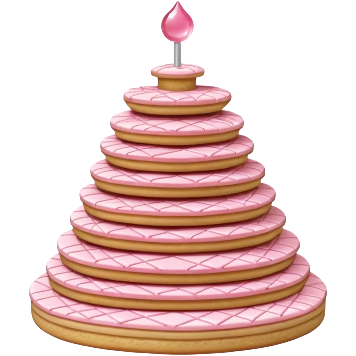 3D render of Wafer Tower, made entirely of dessert materials, glistening sugar crystal texture, grid-patterned beige cookie with pink cream filling, delicious confectionery aesthetic, Apple emoji style, isolated on white background --v 6.0. emoji