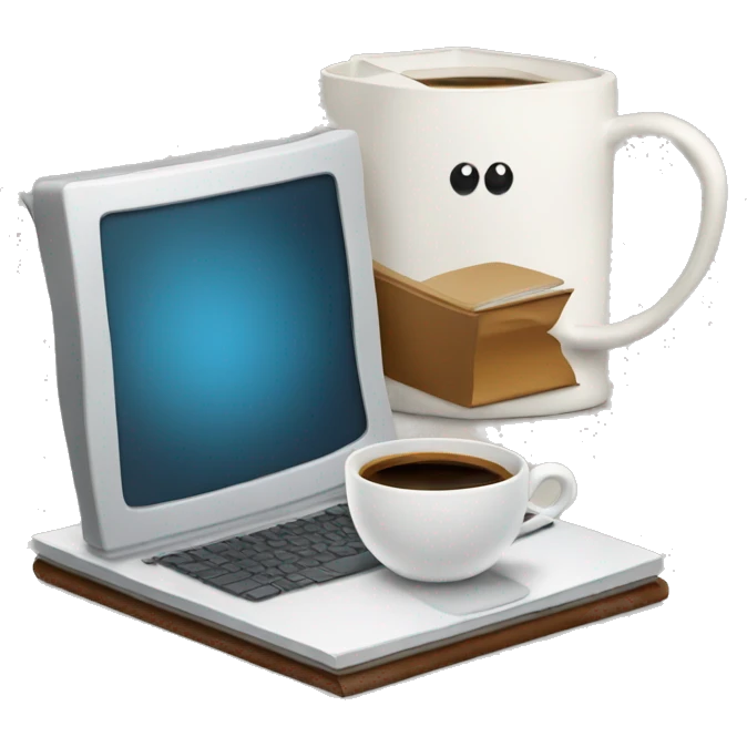 Computer with coffee and book on top emoji