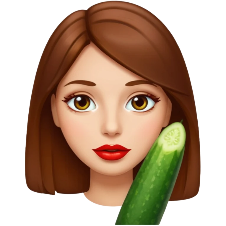 brownhaired woman with red lips and cucumber on eyes emoji