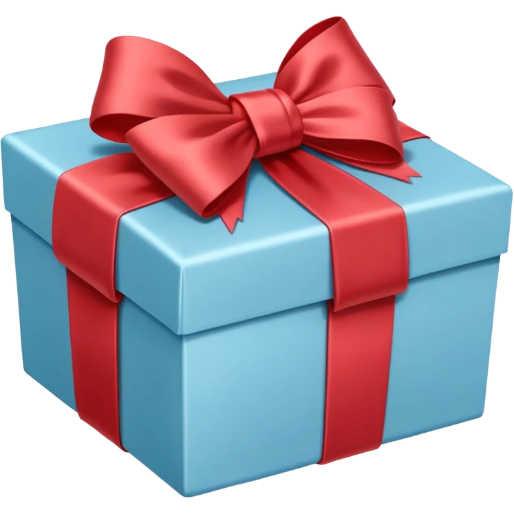 The box is pale blue with a pale red bow emoji