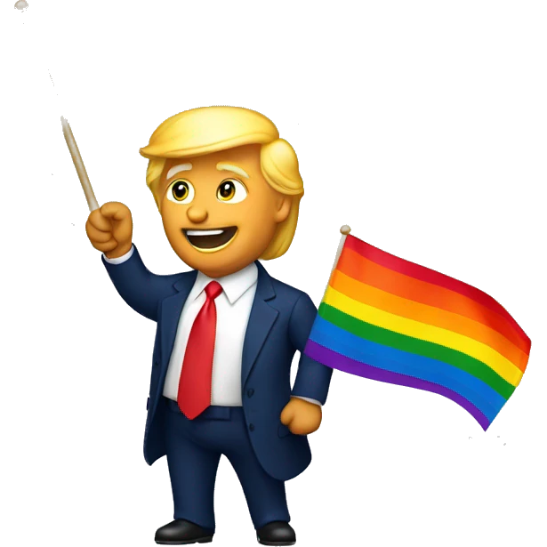 Donald Trump waving a gay flag emoji