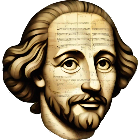 Glowing Shakespeare made of newspaper and 420 hemp leaves and bokeh fairy lights lanterns stained glass, bokeh, annotated sketch, handwritten letters, collage of intricate patterns, lantern emoji