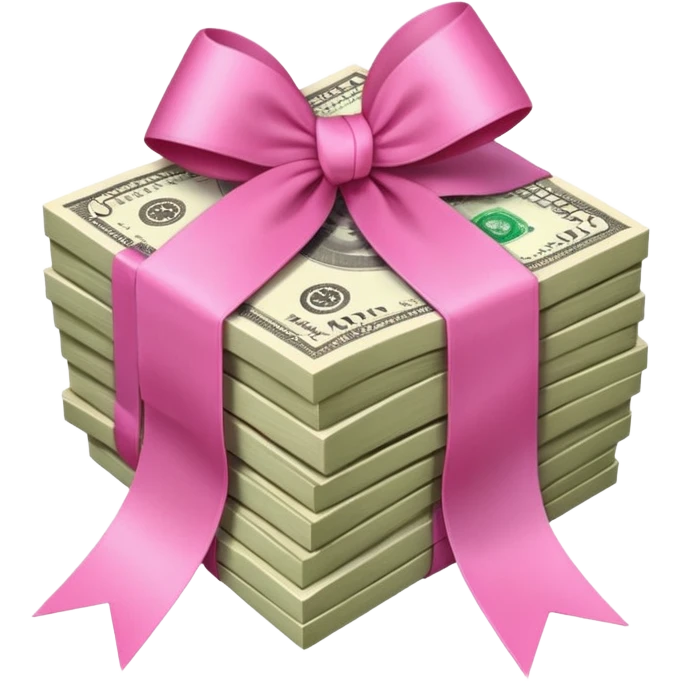 Money tied with a pink ribbon emoji
