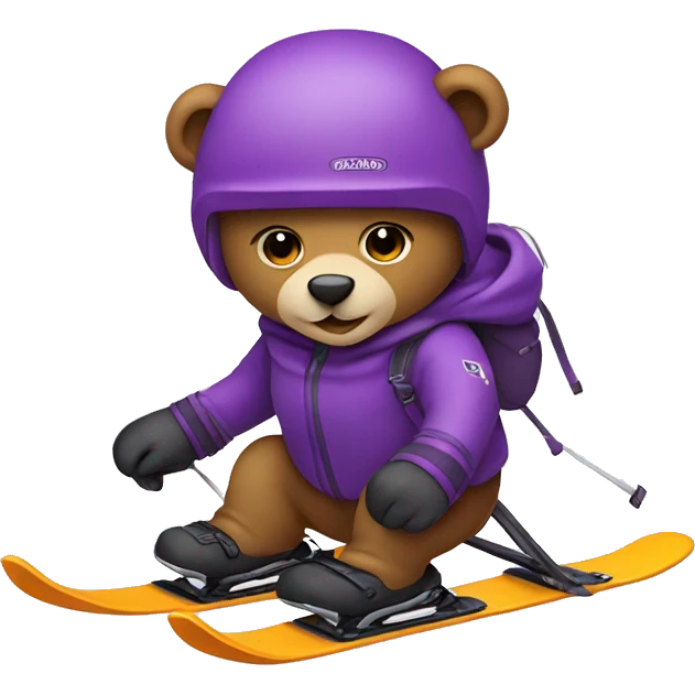 Teddy bear skiing with purple skis front position emoji