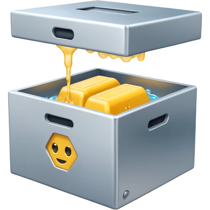 Box with generative ai going in and coming out sanitized emoji